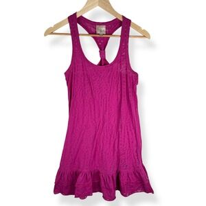 Y2K Body Glove Long Tank Top Womens Size Small Pink Burnout Ruffle Swim Coverup‎
